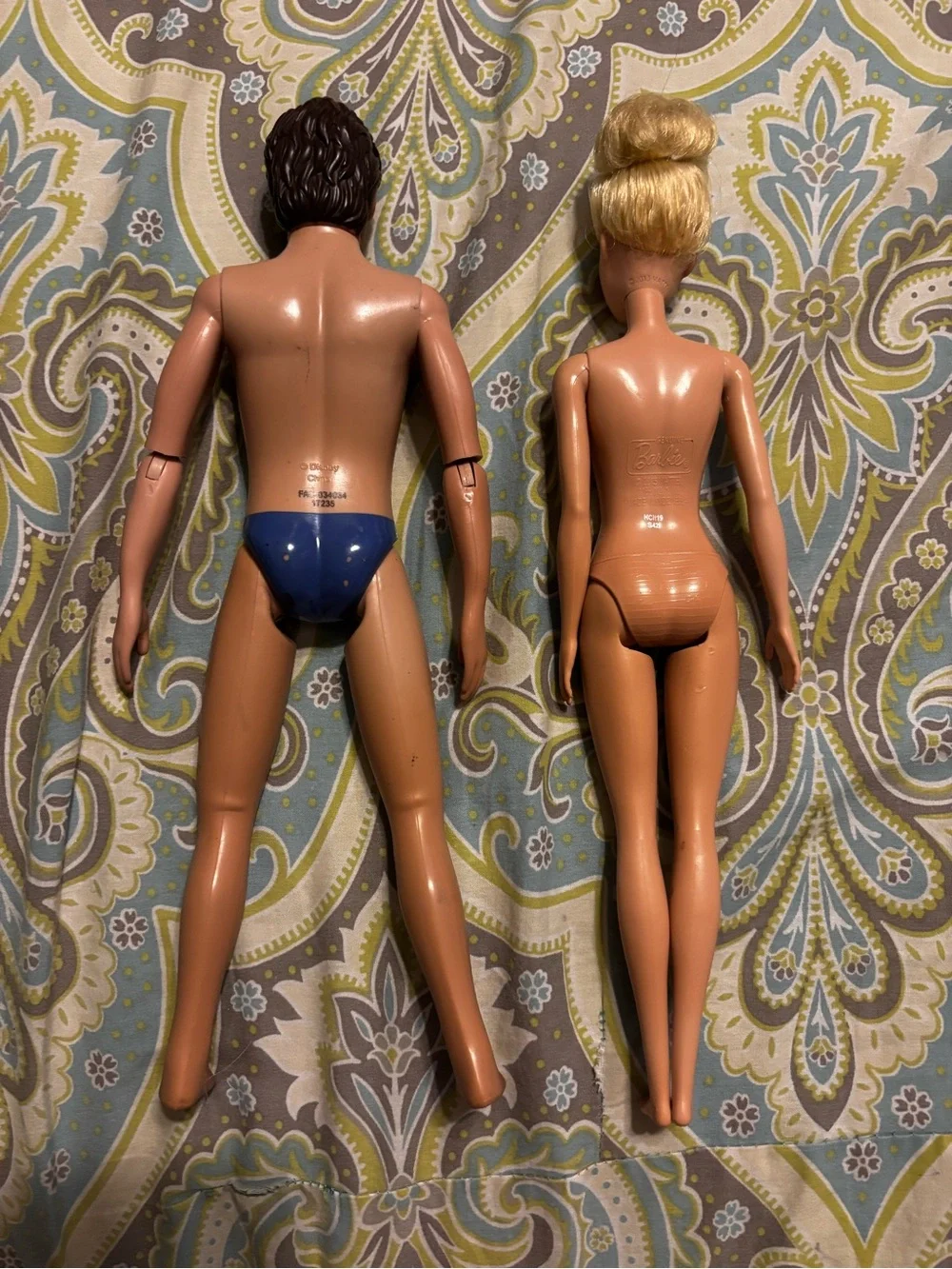 Blonde Female & Brown-Haired Male Fashion Dolls with Blue Swim Briefs